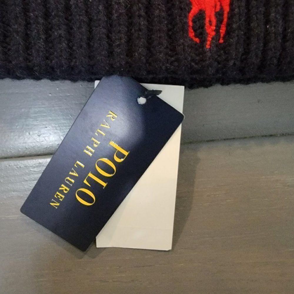 Polo Ralph Lauren Men`s Blue Wool/Nylon Big Pony Signature Merino Cuffed Beanie - Picture 9 of 13
